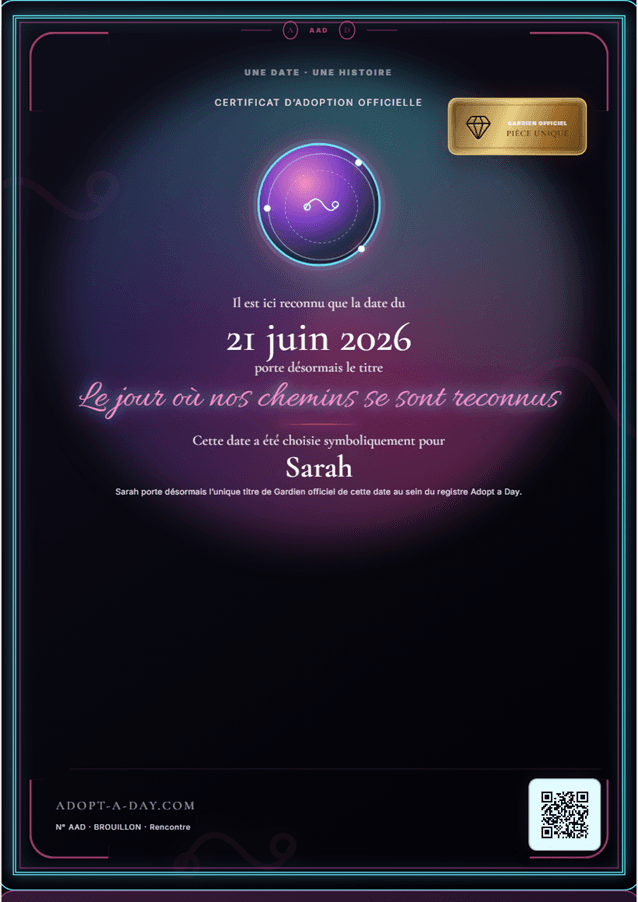 Certificat numérique Adopt a Day en finition Néon nocturne